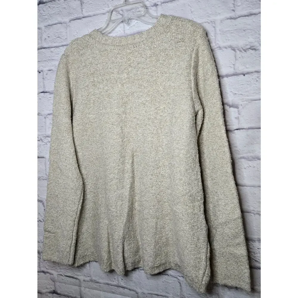 Soft Surroundings cream Oatmeal cable knit pullover crew sweater Medium. - Picture 4 of 7
